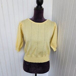 Madison+Hudson Womens Knit Yellow Sweater Puff Sleeve Rayon Petite PM